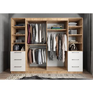 Mükemmel Sürgülü Çekmeceli Kapaklı Gardırop Çam&beyaz G.r.m_14_270cm 270 cm