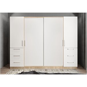 Eko Mükemmel Sürgülü Çekmeceli Kapaklı Gardırop Meşe&beyaz G.r.m.e_7_208cm 208 cm