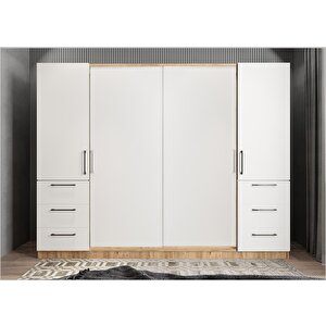 Eko Mükemmel Sürgülü Çekmeceli Kapaklı Gardırop Çam&beyaz G.r.m.e_10_208cm 208 cm