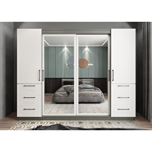 Mükemmel Sürgülü Çekmeceli Kapaklı Gardırop Antrasit&beyaz G.r.m_10_270cm 270 cm