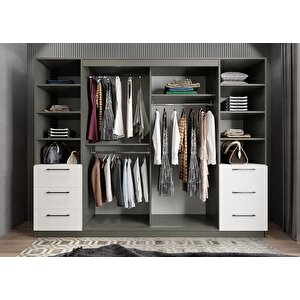Mükemmel Sürgülü Çekmeceli Kapaklı Gardırop Antrasit&beyaz G.r.m_10_270cm 270 cm