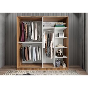 Life Sürgülü Gardırop Ceviz&beyaz G.r.l_7_160cm 160 cm