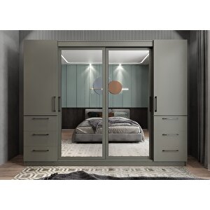 Mükemmel Sürgülü Çekmeceli Kapaklı Gardırop Antrasit G.r.m_2_208cm 208 cm