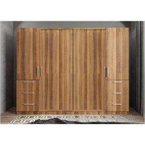Eko Mükemmel Sürgülü Çekmeceli Kapaklı Gardırop Ceviz G.r.m.e_5_240cm 240 cm