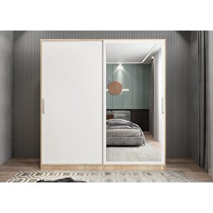 Life Sürgülü Gardırop Meşe&beyaz G.r.l_10_208cm 208 cm