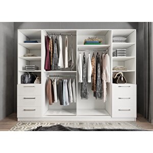 Mükemmel Sürgülü Çekmeceli Kapaklı Gardırop Beyaz G.r.m.e_1_240cm 240 cm