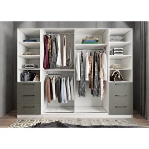 Eko Mükemmel Sürgülü Çekmeceli Kapaklı Gardırop Beyaz&antrasit G.r.m.e_6_208cm 208 cm