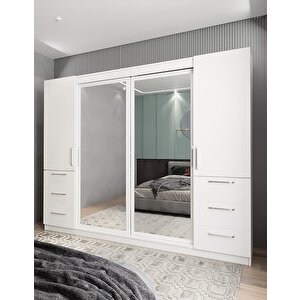 Mükemmel Sürgülü Çekmeceli Kapaklı Gardırop Beyaz G.r.m_1_208cm 208 cm