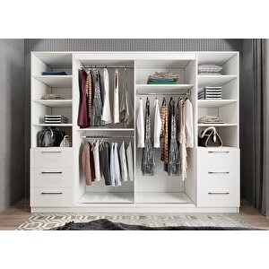 Mükemmel Sürgülü Çekmeceli Kapaklı Gardırop Beyaz G.r.m_1_240cm 240 cm