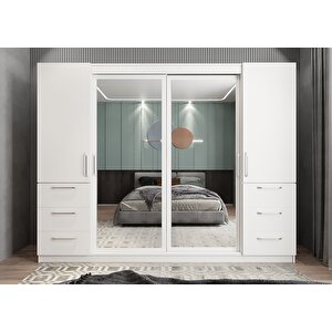 Mükemmel Sürgülü Çekmeceli Kapaklı Gardırop Beyaz G.r.m_1_270cm 270 cm