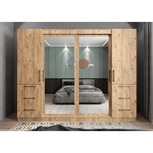 Mükemmel Sürgülü Çekmeceli Kapaklı Gardırop Çam G.r.m_3_240cm 240 cm