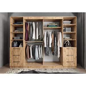 Mükemmel Sürgülü Çekmeceli Kapaklı Gardırop Çam G.r.m_3_240cm 240 cm