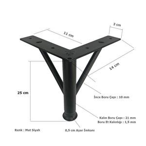 Firkete Ayak Metal 25 Cm Mat Siyah Mobilya Koltuk Ayağı
