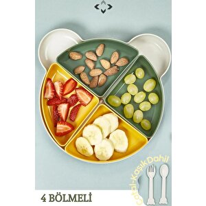 4 Bölmeli Çıkarılabilir Ayıcık Desenli 7 Parça Mama Yemek Tabağı Ve Çatal Kaşık Seti Bpa Free