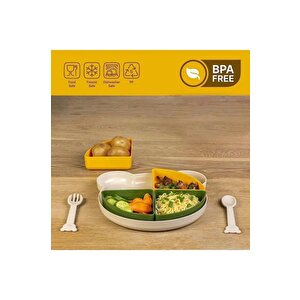 4 Bölmeli Çıkarılabilir Ayıcık Desenli 7 Parça Mama Yemek Tabağı Ve Çatal Kaşık Seti Bpa Free