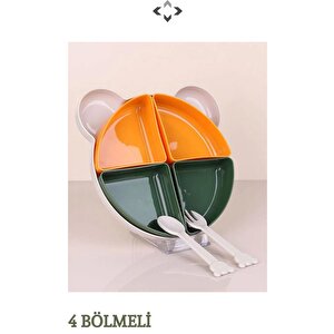 4 Bölmeli Çıkarılabilir Ayıcık Desenli 7 Parça Mama Yemek Tabağı Ve Çatal Kaşık Seti Bpa Free