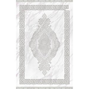 Gri Beyaz Dijital Baskılı Halı Kaymaz Tabanlı Modern Geometrik Bordürlü Dekoratif Salon Ve Oda Halısı