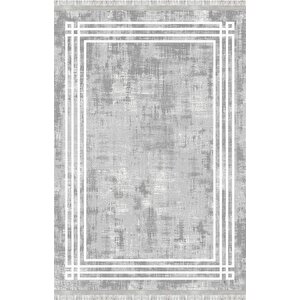 Gri Beyaz Modern Çerçeve Desenli Dijital Baskılı Halı – Kaymaz Tabanlı, Minimal Dokulu Şık Salon Ve Oda Halısı