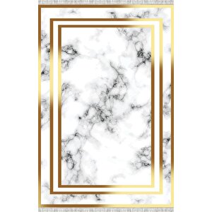 Beyaz Altın Mermer Desenli Dijital Baskılı Kaymaz Tabanlı Halı