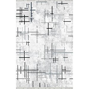 Gri Beyaz Soyut Çizgili Dijital Baskılı Halı – Kaymaz Tabanlı, Modern Minimal Desenli Salon Ev Ve Ofis Halısı