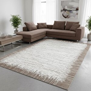 Kahve Beyaz Modern Geçişli Dijital Baskılı Halı – Kaymaz Tabanlı, Minimal Dokulu Şık Salon Ve Oda Halısı 200x250 cm