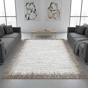 Kahve Beyaz Modern Geçişli Dijital Baskılı Halı – Kaymaz Tabanlı, Minimal Dokulu Şık Salon Ve Oda Halısı 160x230 cm