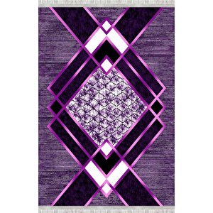 Siyah Lila Modern Geometrik Desenli Dijital Baskılı Halı – Kaymaz Tabanlı, Üçgen Ve Elmas Formlu Şık Salon Ve Oda Halısı