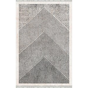 Krem Gri Modern Çizgili Dijital Baskılı Halı – Kaymaz Tabanlı, Minimal Geometrik Desenli Şık Salon Ve Oda Halısı