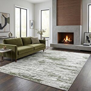 Gri Yeşil Modern Dokulu Dijital Baskılı Kaymaz Tabanlı Halı 160x850 cm