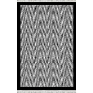 Siyah Gri Modern Çizgili Dijital Baskılı Halı Kaymaz Taban Minimal Şerit Desenli Salon Ve Oda Halısı