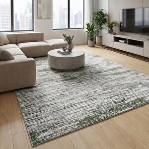 Gri Yeşil Modern Dokulu Dijital Baskılı Kaymaz Tabanlı Halı 100x700 cm