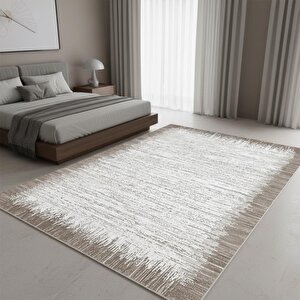 Kahve Beyaz Modern Geçişli Dijital Baskılı Halı – Kaymaz Tabanlı, Minimal Dokulu Şık Salon Ve Oda Halısı 80x150 cm