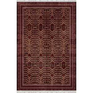 Koyu Kahve Klasik Desenli Dijital Baskılı Kaymaz Tabanlı Halı