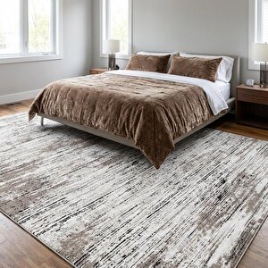 Krem Kahve Modern Dokulu Dijital Baskılı Kaymaz Tabanlı Halı 160x650 cm