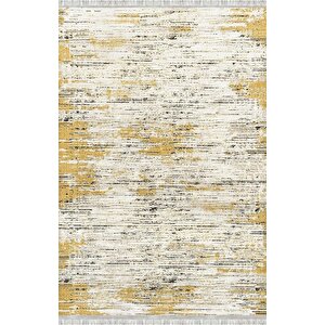 Krem Hardal Sarı Modern Dokulu Dijital Baskılı Kaymaz Tabanlı Halı