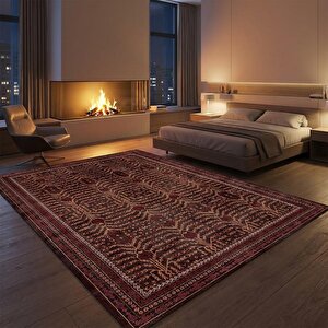Koyu Kahve Klasik Desenli Dijital Baskılı Kaymaz Tabanlı Halı 200x750 cm
