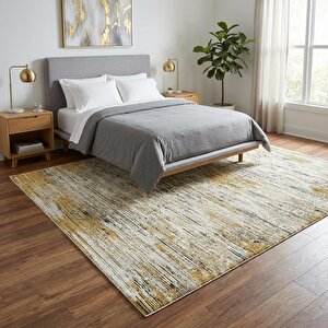 Krem Hardal Sarı Modern Dokulu Dijital Baskılı Kaymaz Tabanlı Halı 100x250 cm