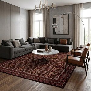 Koyu Kahve Klasik Desenli Dijital Baskılı Kaymaz Tabanlı Halı 200x400 cm