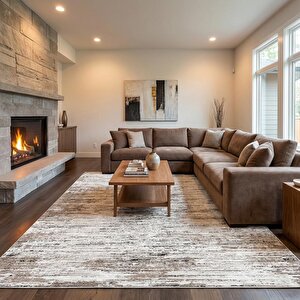 Krem Kahve Modern Dokulu Dijital Baskılı Kaymaz Tabanlı Halı 120x600 cm