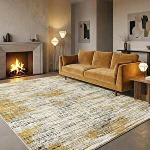 Krem Hardal Sarı Modern Dokulu Dijital Baskılı Kaymaz Tabanlı Halı 100x100 cm