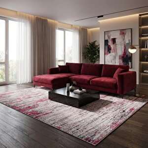 Gri Pembe Modern Dokulu Dijital Baskılı Kaymaz Tabanlı Halı 100x400 cm