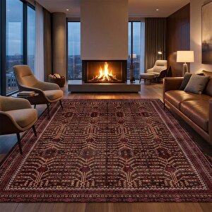 Koyu Kahve Klasik Desenli Dijital Baskılı Kaymaz Tabanlı Halı 80x900 cm