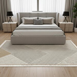 Dijital Baskılı Kahve–bej Modern Halı – Kaymaz Tabanlı Geometrik Desenli Kolay Temizlenebilir 200x600 cm