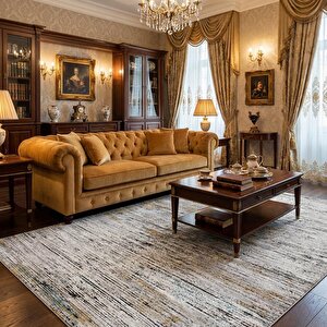 Gri Sarı Modern Dokulu Dijital Baskılı Kaymaz Tabanlı Halı 120x180 cm