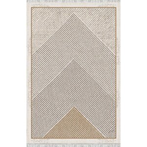 Dijital Baskılı Kahve–bej Modern Halı – Kaymaz Tabanlı Geometrik Desenli Kolay Temizlenebilir