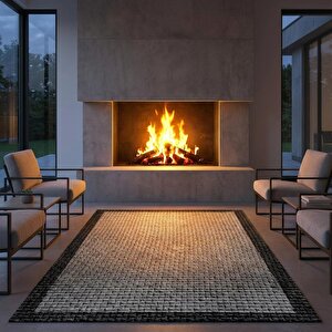 Gri Dokulu Hasır Efektli Modern Dijital Baskılı Kaymaz Tabanlı Halı 100x350 cm