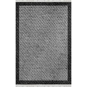 Gri Dokulu Hasır Efektli Modern Dijital Baskılı Kaymaz Tabanlı Halı