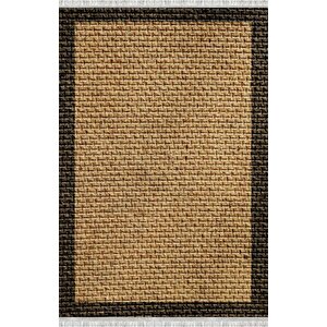 Bej Dokulu Hasır Efektli Dijital Baskılı Kaymaz Tabanlı Halı