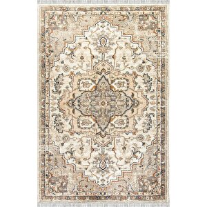 Krem Eskitme Desenli Dijital Baskılı Kaymaz Tabanlı Halı