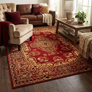 Kırmızı Klasik Desenli Dijital Baskılı Kaymaz Tabanlı Halı 100x150 cm